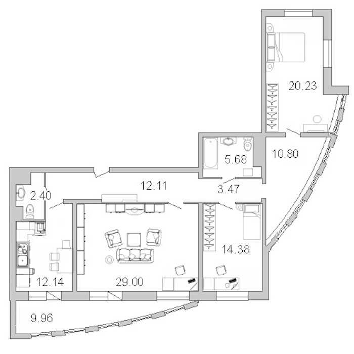 Трехкомнатная квартира в : площадь 115.7 м2 , этаж: 28 – купить в Санкт-Петербурге